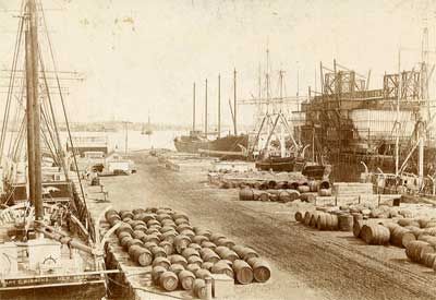 Schooner Mary E. Simmons and Bark Desdemona at Merill's Wharf