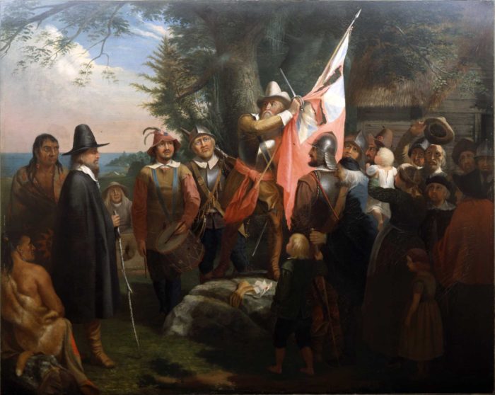 Peinture de W.A. Wall intitulée "Endicott et la Croix-Rouge""Endicott and the Red Cross"