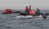 CHARLESTON, S.C. (Dec. 31, 2004) National Oceanic Atmospheric Administration and its rescue team partners spent last night off the South Carolina coast working to free a young endangered right whale entangled in ropes and buoys. The team successfully removed all of the ropes and gear from the whaleÍs body. The National Oceanic and Atmospheric Administration is an agency of the U.S. Department of Commerce. Photo by Alicia Windham-Reid.