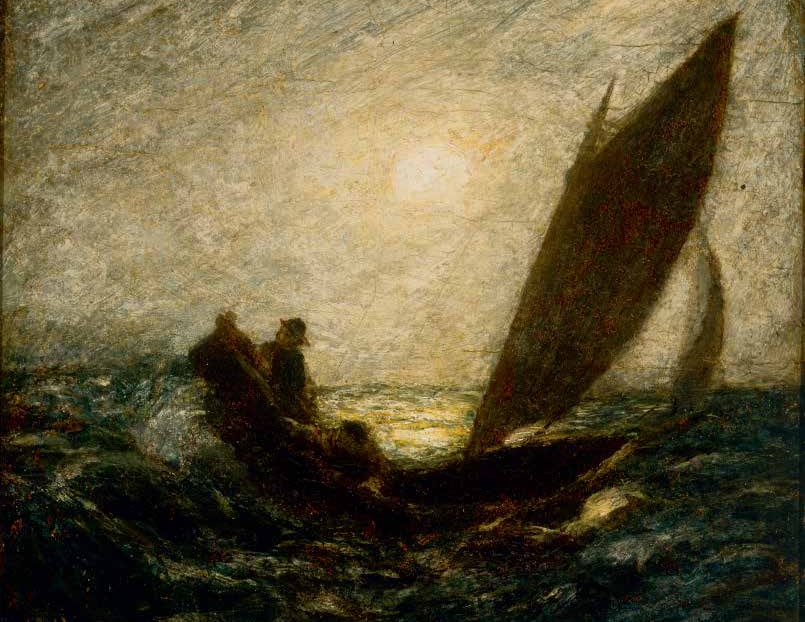 Albert Pinkham Ryder, "With Sloping Mast and Dipping Prow", ca. 1880–85