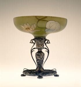 Mt Washington Napoli Glass compote of silver (Pairpoint) and glass. 1973.19.2