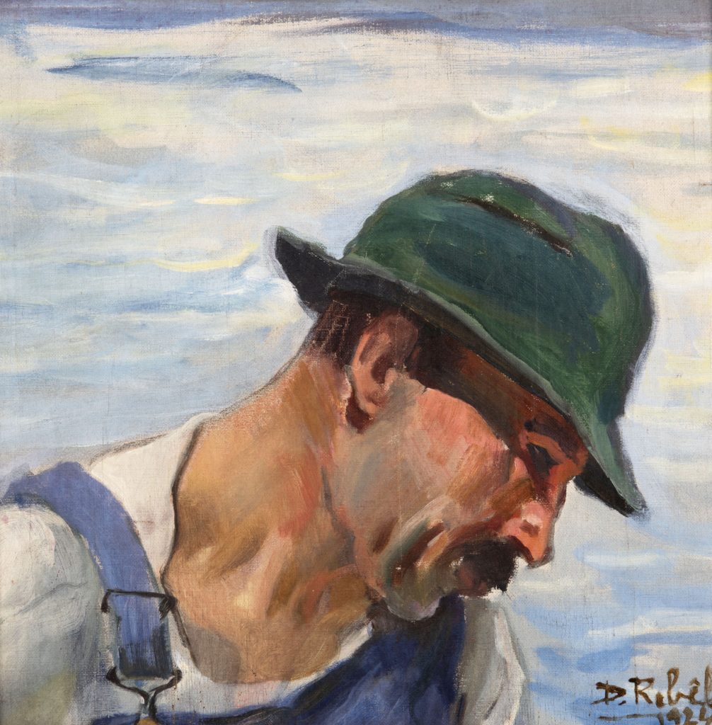 An oil painting of a bust of a fisherman.
