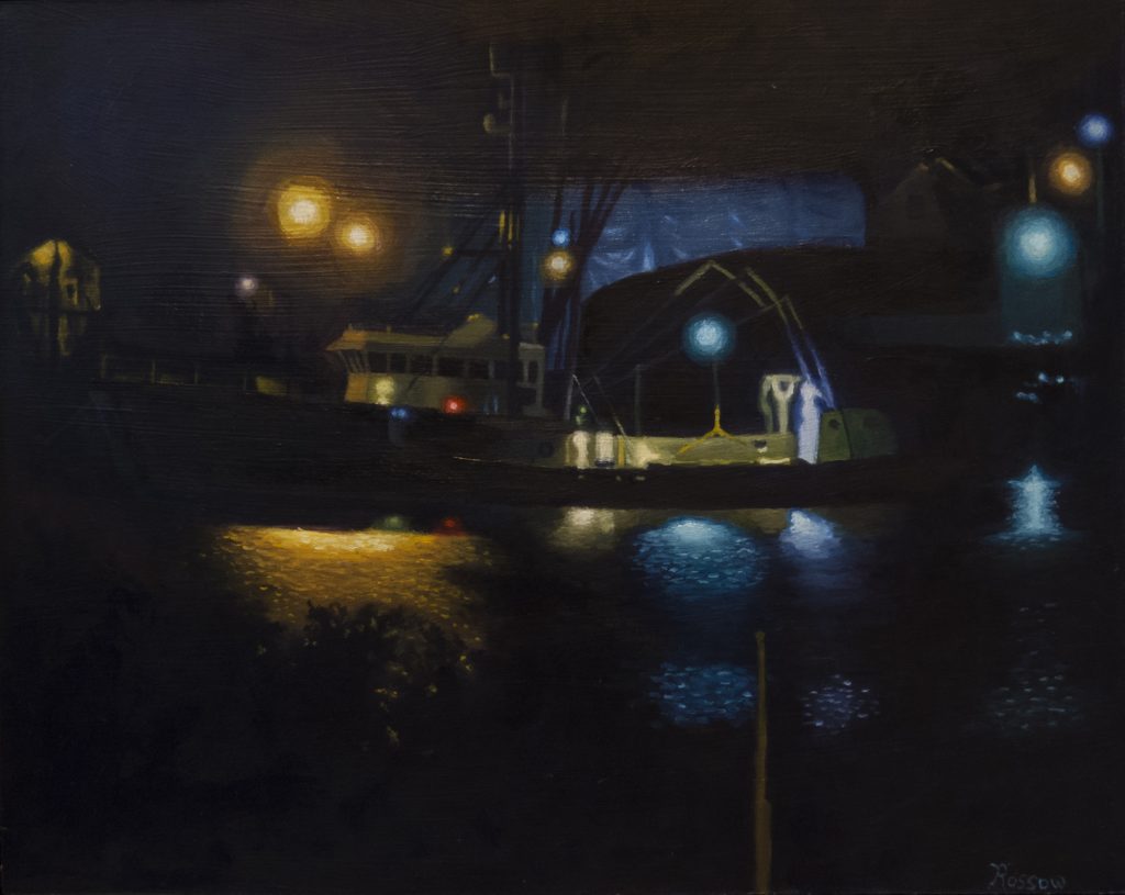 Painting by Roy Rossow - New Bedford Harbor Nocturne 2