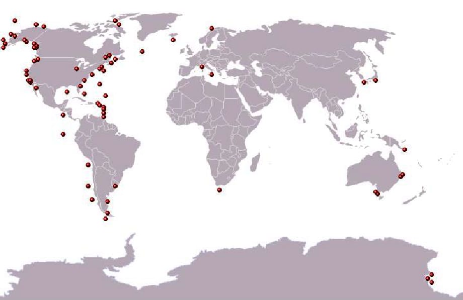 Geographic Location of Marine Recordings Preserved in the William A. Watkins Collection of Marine Mammal Sound Recordings and Data.