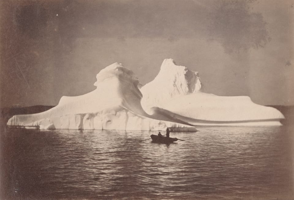 Instantaneous view of icebergs which, from their similarity and beauty, we named the twins. The Arctic Regions, illustrated with photographs taken on an art expedition to Greenland.