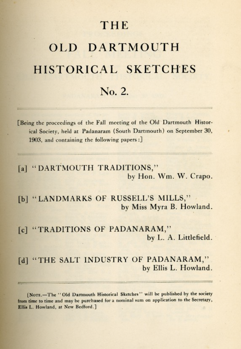 Old Dartmouth Historical Sketch No. 2 New Bedford Whaling Museum