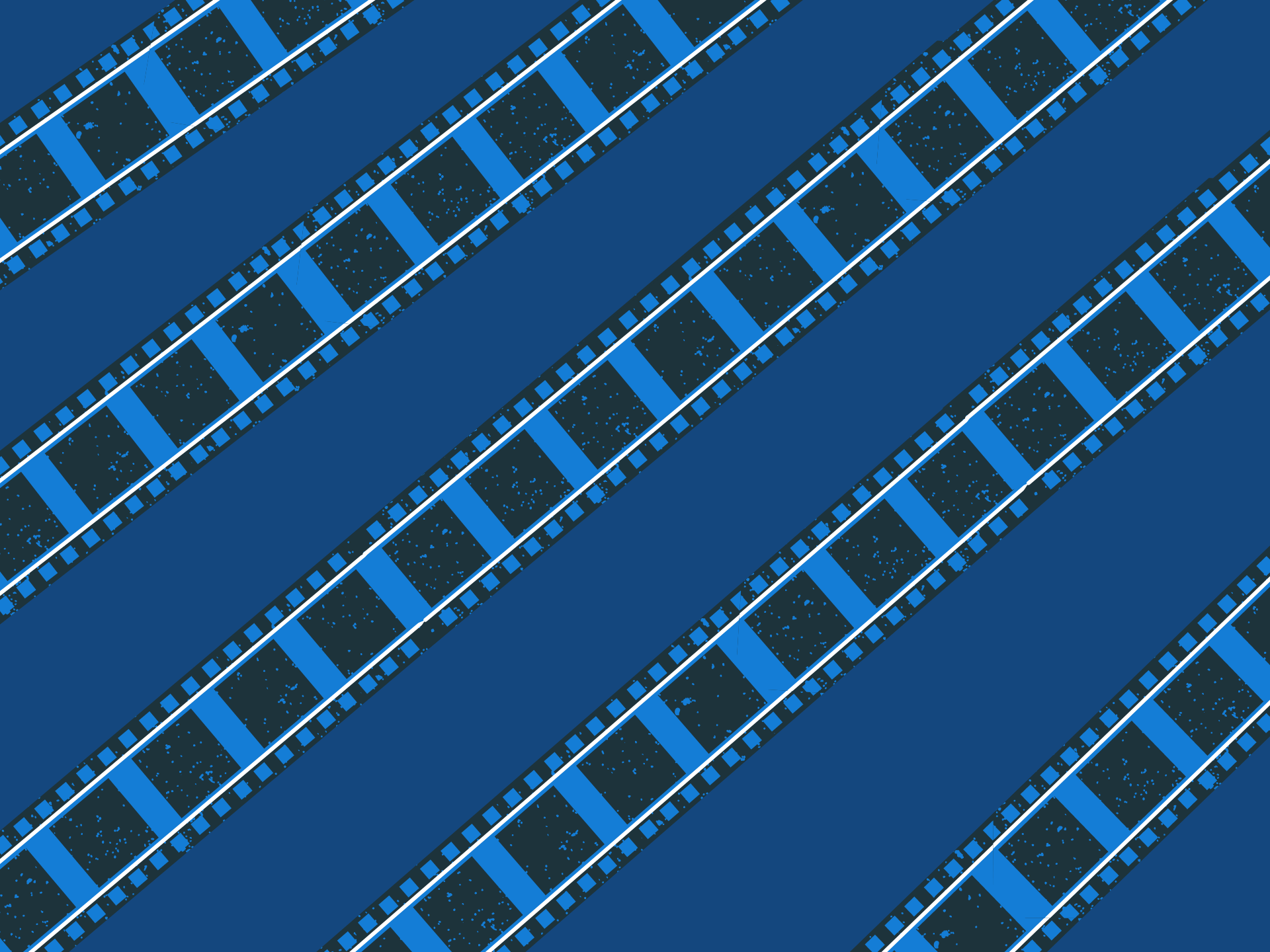 A graphic of multiple blue film reels spread diagonally over a plain blue background.