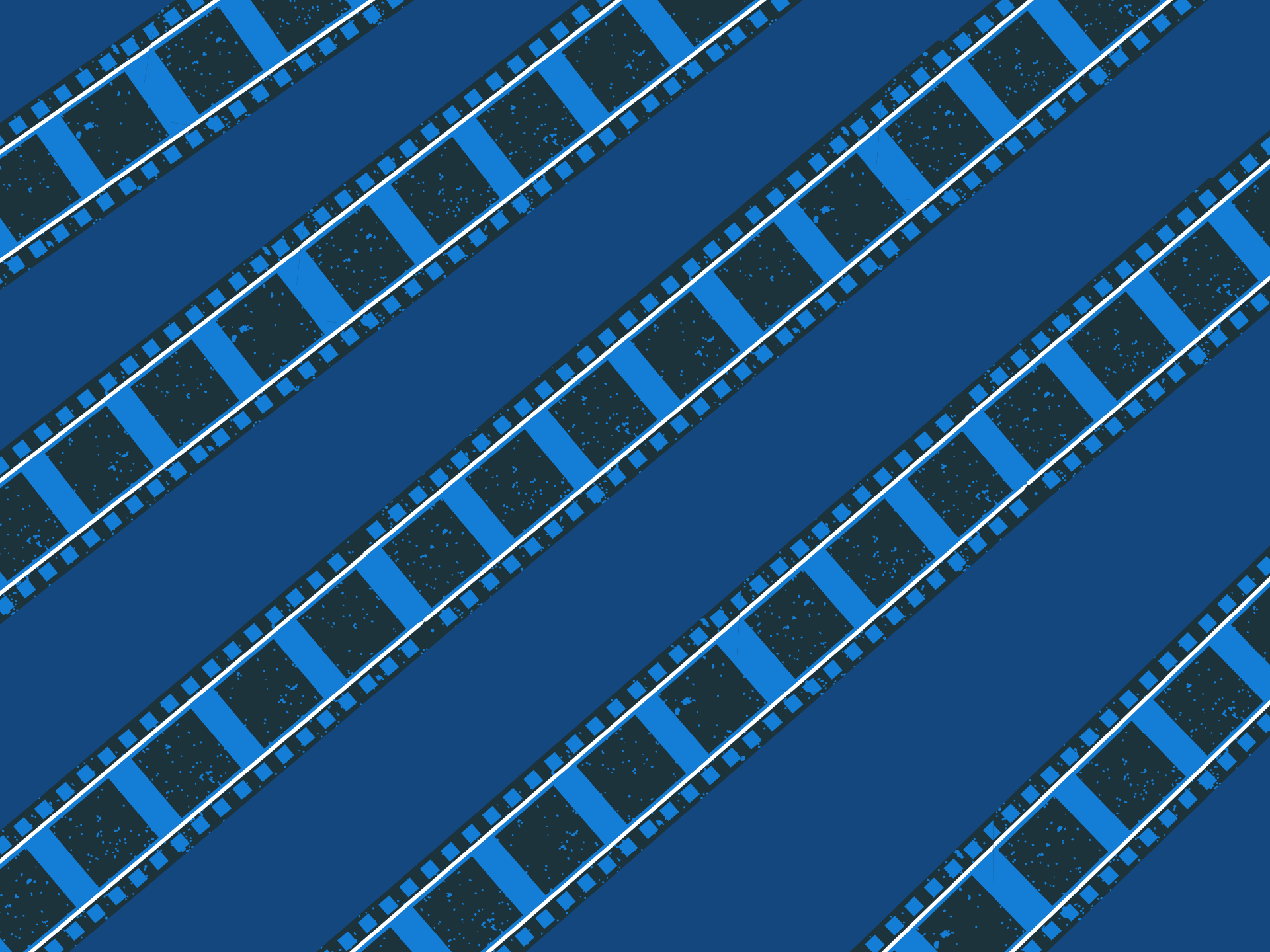 Big Blue Pictures - Square (1920 × 1440 px) A graphic of multiple blue film reels spread diagonally over a plain blue background.