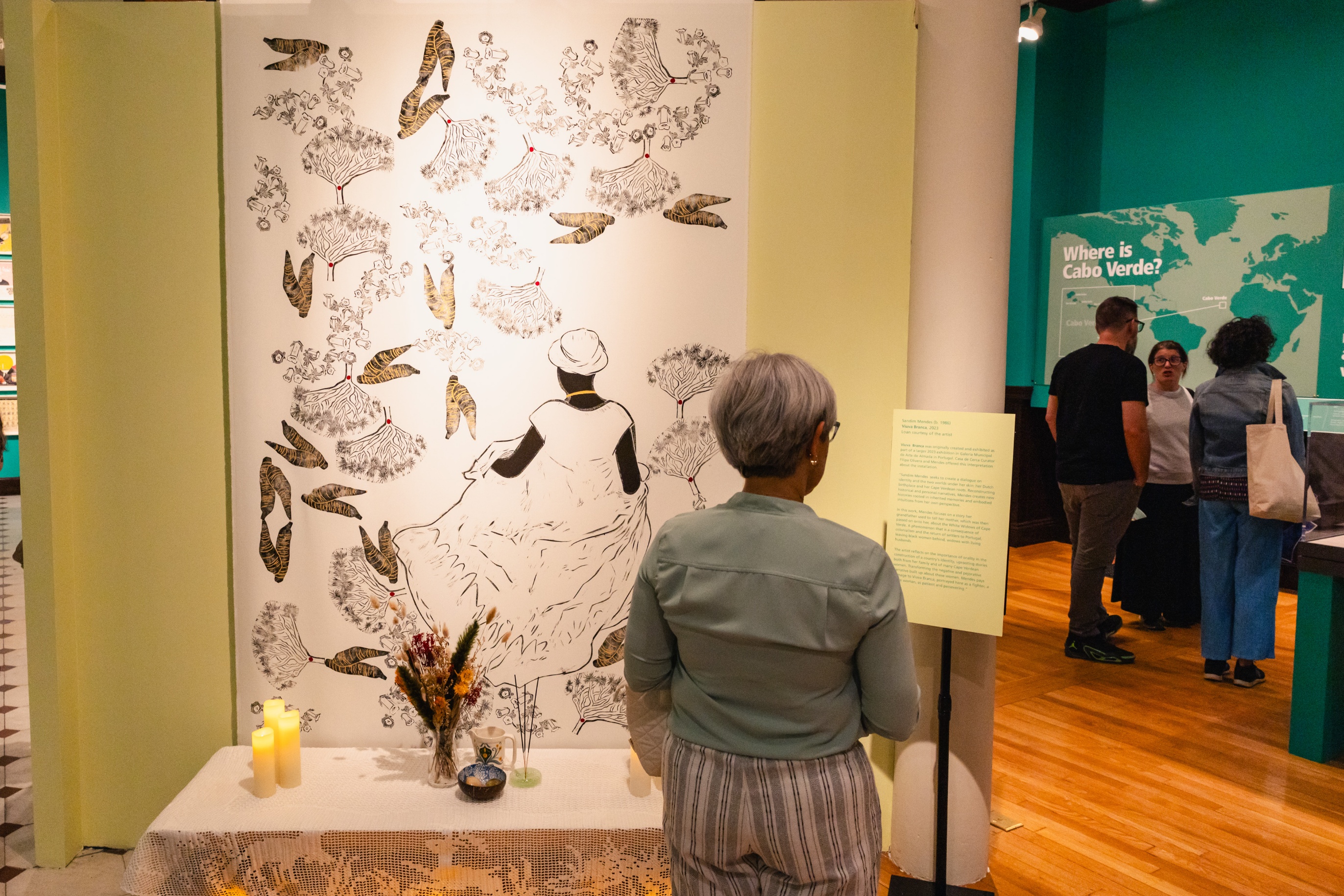 Sandim Mendes’s Viuva Branca, 2023, as seen at the exhibition opening for Claridade: Cape Verdean Identity in Contemporary Art, June 13-December 7, 2025, New Bedford Whaling Museum.